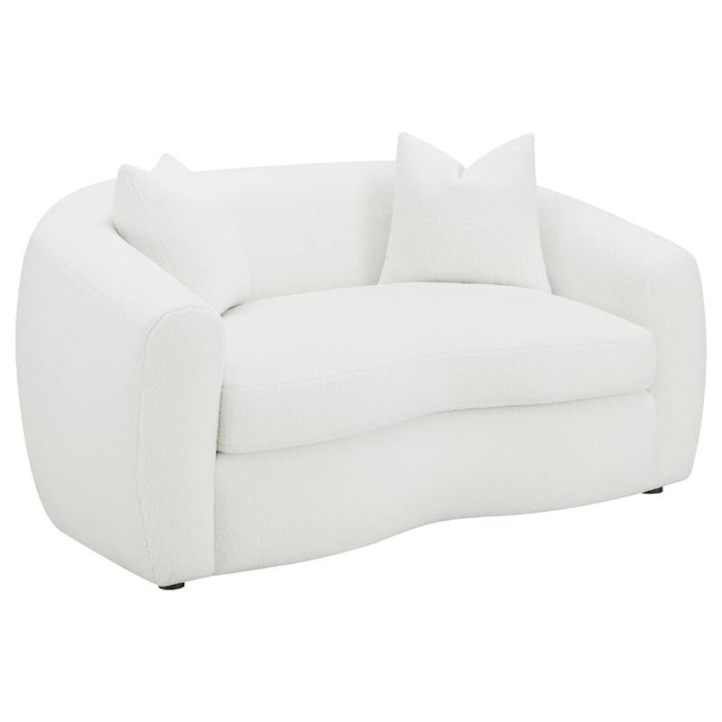 Viola 2pc Living Room Sofa Set, White Boucle and Faux Sheepskin