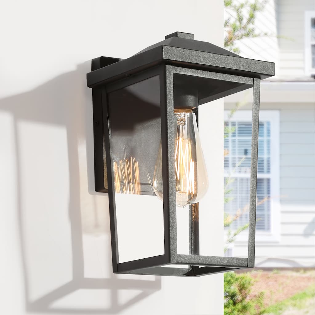Bern Modern 1-Light Black Outdoor Light Lantern Porch Wall Lamps - L 6.5"x W 7.5"x H 11.5"