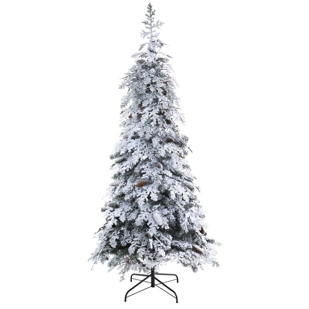 7' Flocked Montana Down Swept Spruce Artificial Christmas Tree with Pinecones and 400 LED Lights