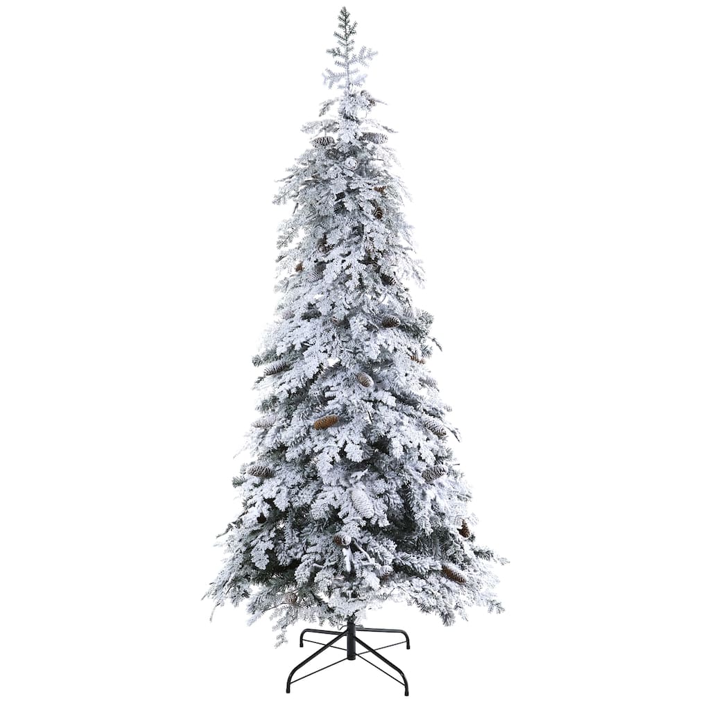 7’ Flocked with Pinecones Artificial Christmas Tree, Warm Clear LED - 7 Foot