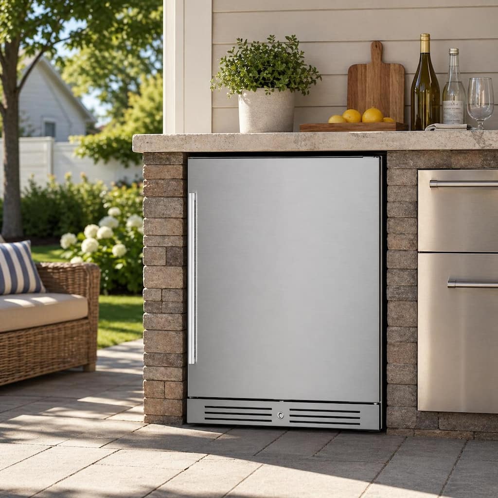 Yeego 23.4 Inch Outdoor/ Indoor Beverage Refrigerator, Stainless Steel Built In/ Freestanding Fridge