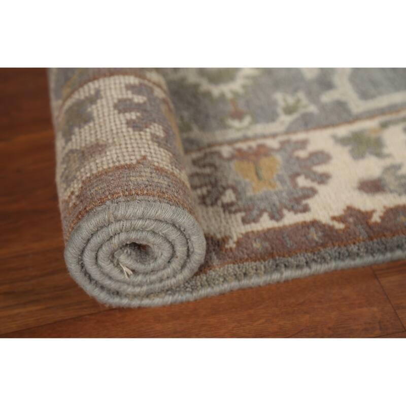 Gray Geometric Oushak Indian Accent Rug Handmade Wool Carpet - 3'1"x 5'2"
