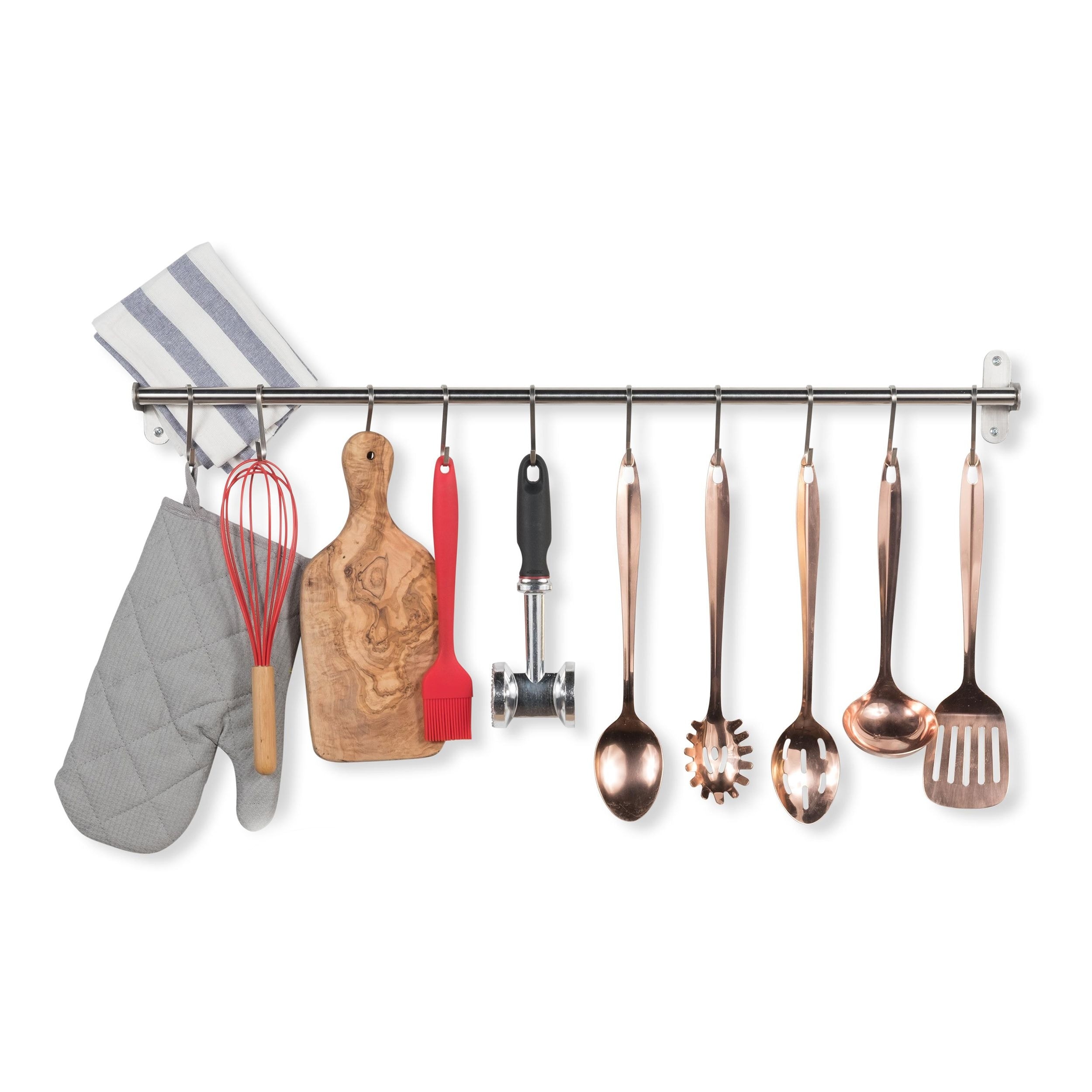 Wall Mount Steel 24 Inch Kitchen Rail Rack Rod with 20 S-Hooks for Cookware  Utensil Oganizer Aprons Oven Mitt and Gloves Set of 2 Black : :  Home & Kitchen