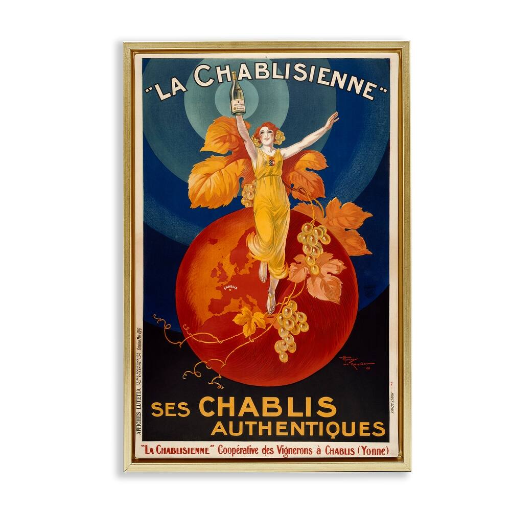 Stupell Vintage Champagne Advertisement Framed Floater Canvas Wall Art Design By Marcus Jules