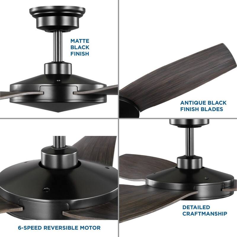 Spicer Collection 54-Inch Three-Blade Antique Black Matte Black DC Motor Contemporary Ceiling Fan - 54 in x 54 in x 11.5 in