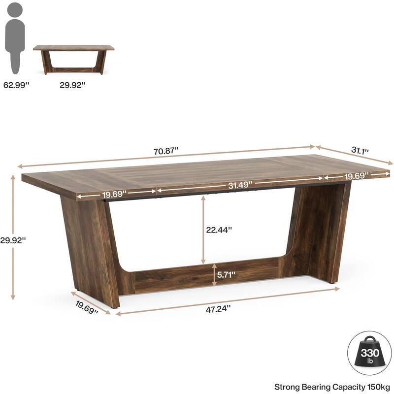 71" Executive Desk for Home Office -Wood Computer Table with Solid Wooden Pedestal, Large Writing Workstation