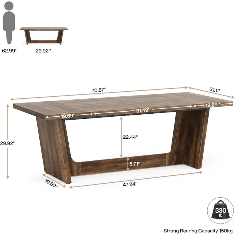 71 Inches Executive Desk, Large Home Office Desk with Solid Wooden Pedestal