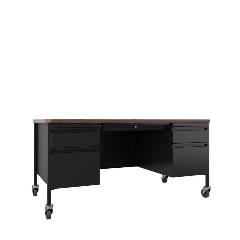 Hirsh Mobile Teacher's Desk 30" x 60" Double File Pedestal