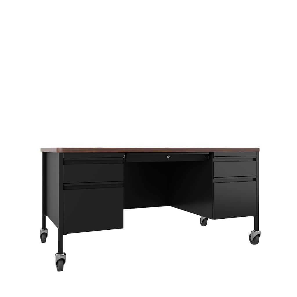 Hirsh Mobile Teacher's Desk 30" x 60" Double File Pedestal