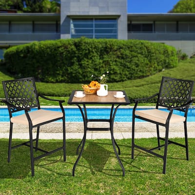 3PCS Patio Bar Table Set Outdoor Square Bistro Square Dining Table Set