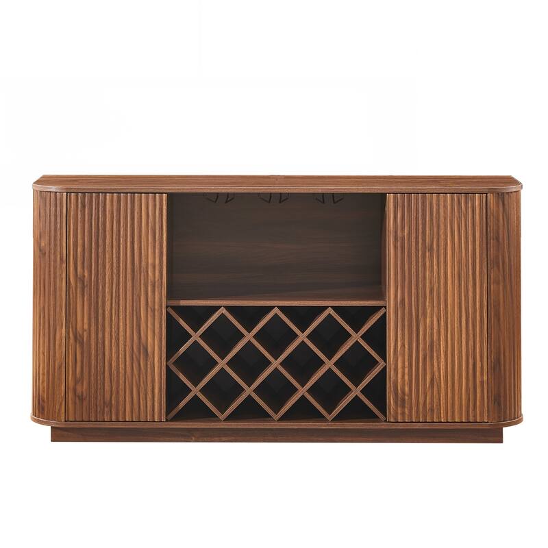Modern Wavy Curve Sideboard-Multifunctional storage cabinet with wine rack and glassware holder