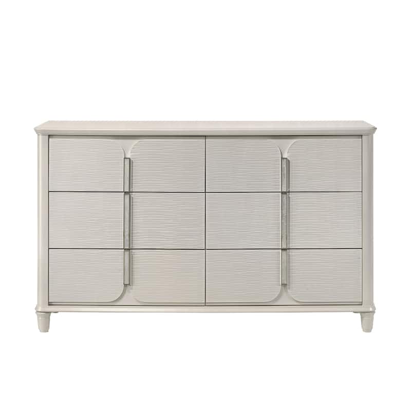 6 Drawers Wooden Dresser with Hidden Jewelry Tray in Pearl White - Pearl White - 6-drawer