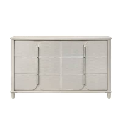 6 Drawers Wooden Dresser with Hidden Jewelry Tray in Pearl White