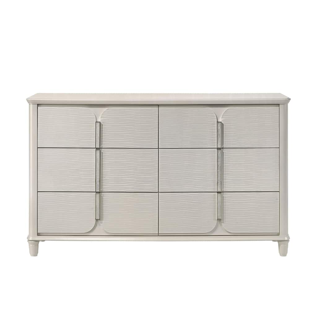 6 Drawers Wooden Dresser with Hidden Jewelry Tray in Pearl White