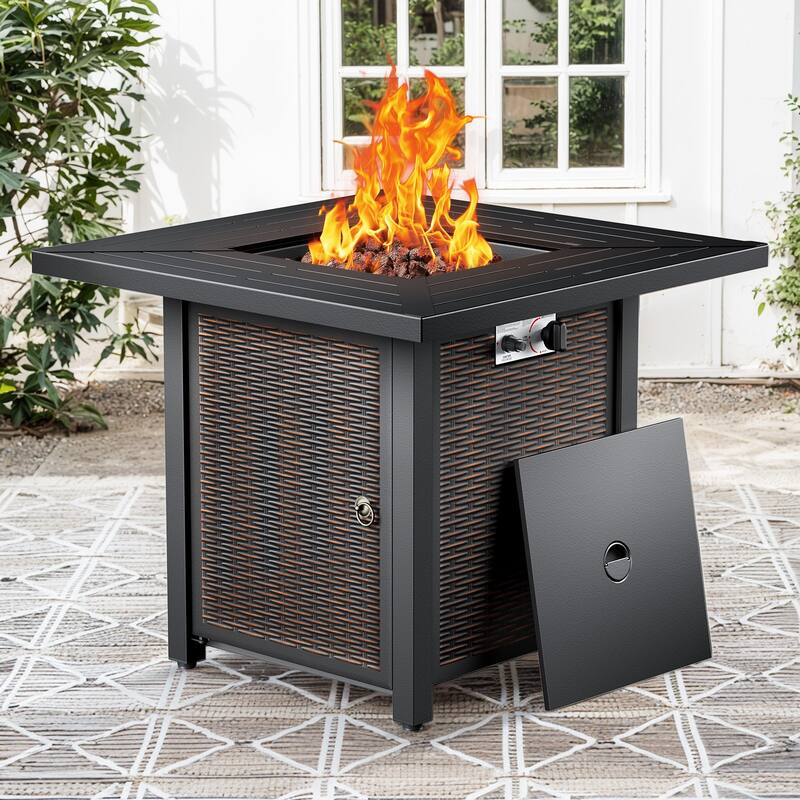 30 Inch 50,000 BTU Square Outdoor Propane Fire Pit Table - Black