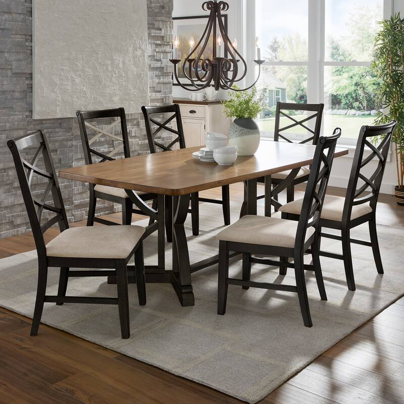 Eleanor Two-tone Wood Finish 78" Dining Set with Double Cross Back Chairs by iNSPIRE Q Classic