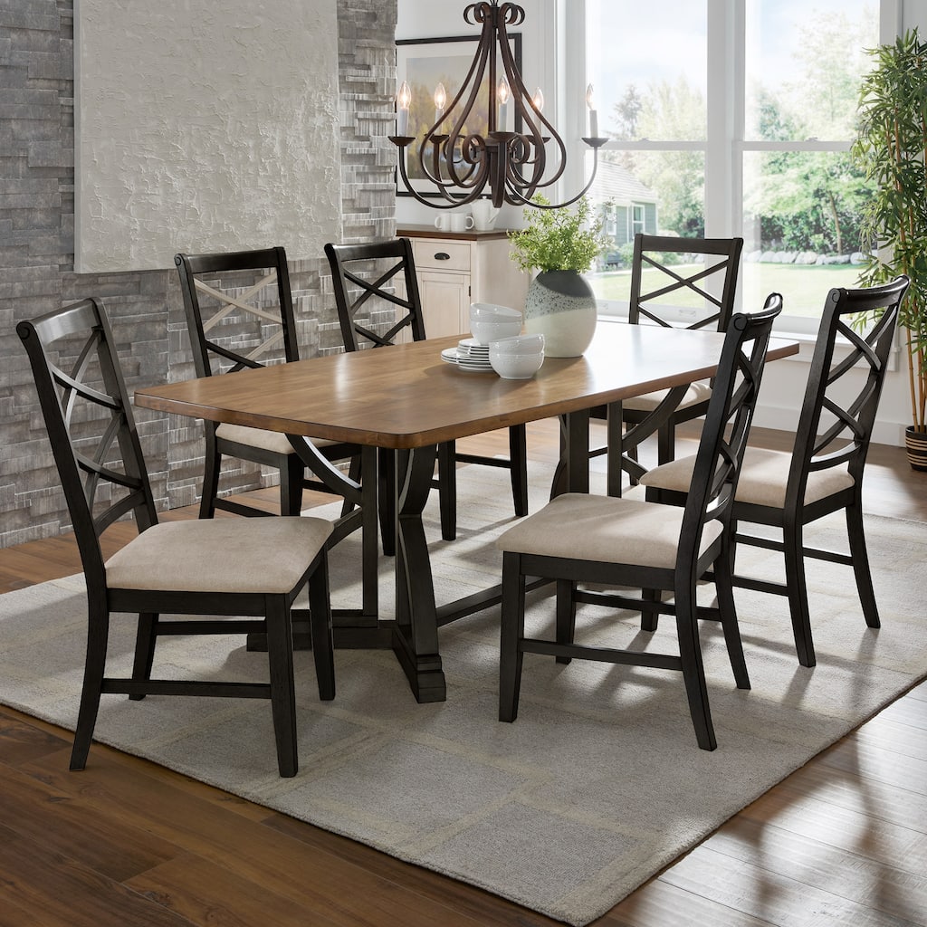 Eleanor Two-tone Wood Finish 78" Dining Set with Double Cross Back Chairs by iNSPIRE Q Classic