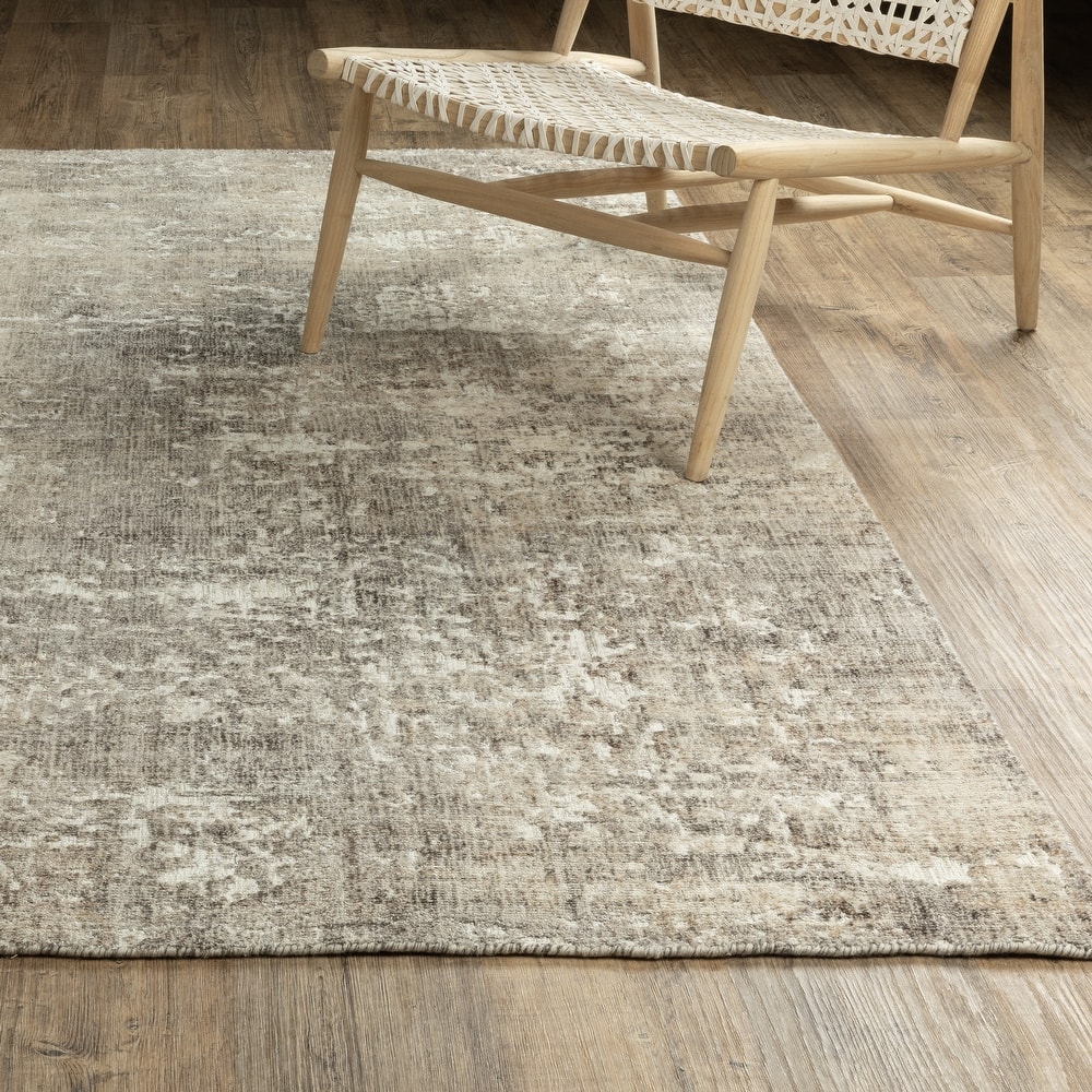 Somerset Textured Abstract Grey/ Beige Hand-made Wood Blend Area Rug