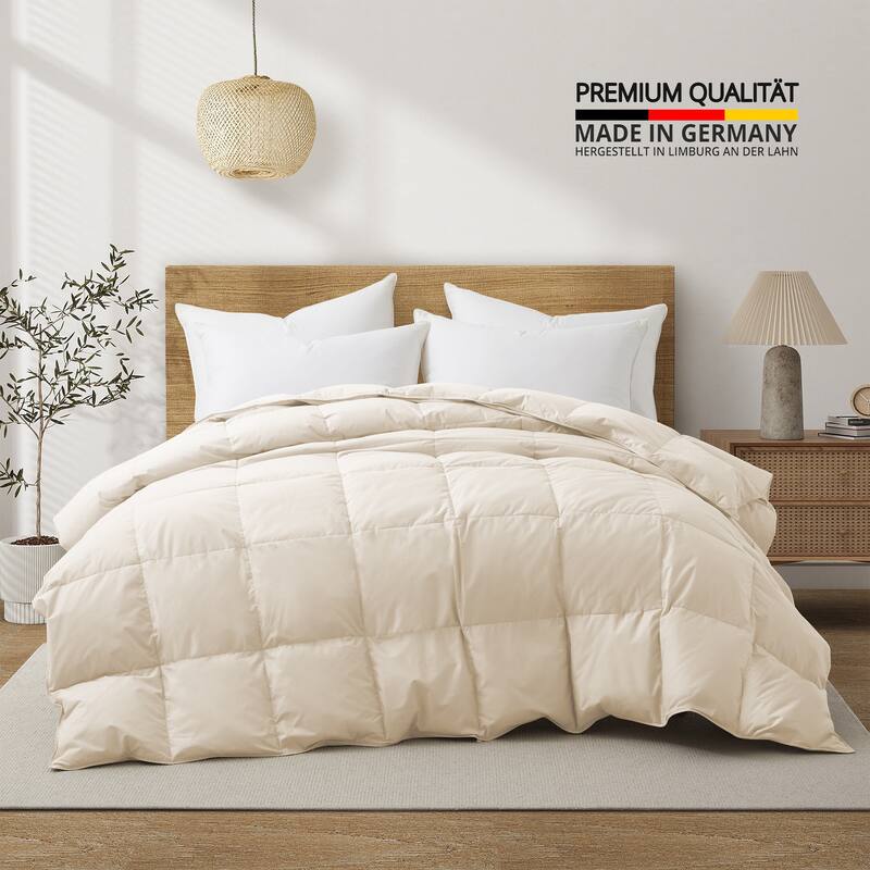 All Season Organic Cotton Down & Feather Comforter Made in Germany - Full - Queen - Off-White