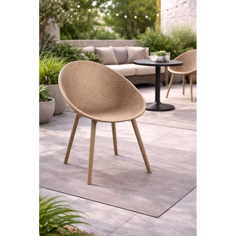 Set of 2 Mid-Century Modern Plastic Dining Chair Plastic Legs with Breathable Perforated Egg Shaped Seat for Indoor/Outdoor Use
