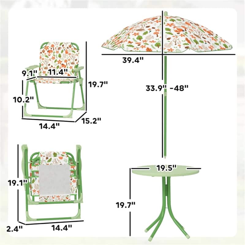 Kids Outdoor Table and Chair Set with Adjustable Umbrella and Steel Frame for Comfortable Seating