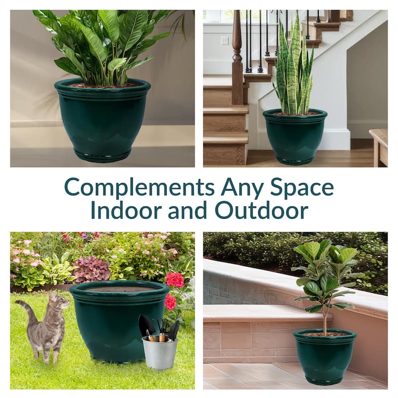 Sunnydaze Studio Glazed Ceramic Planter with Drainage