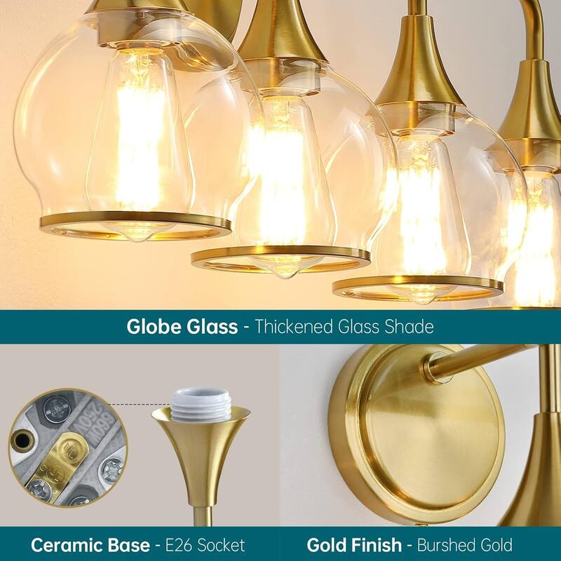 Modern Vanity Lights Dimmable Bathroom Light Fixtures with Glass Shade