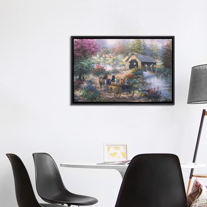 iCanvas "Merriment At Covered Bridge" by Nicky Boehme Framed