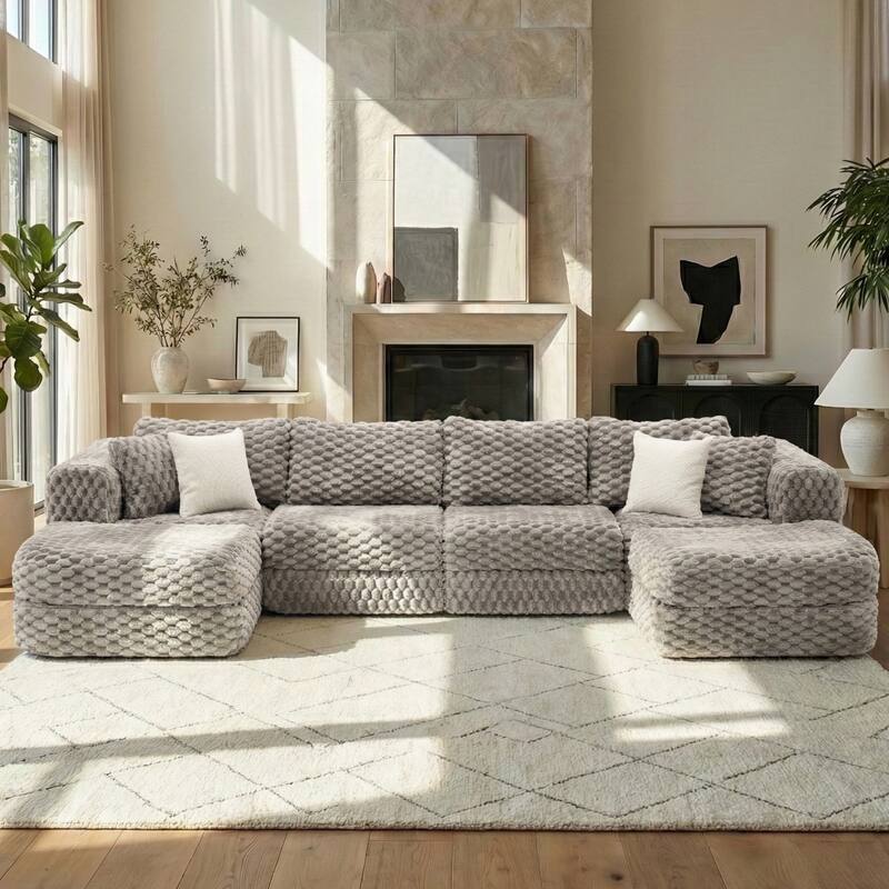 GDFStudio - 135" 6-Seat Modular Bubble Velvet Boneless Sectional Sofa