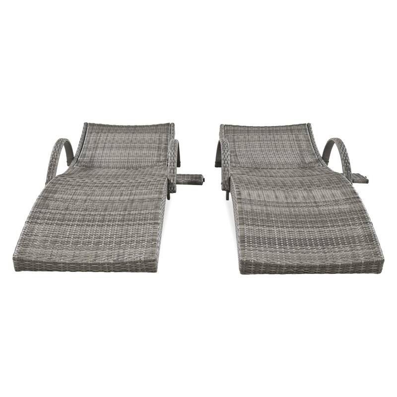 2-piece Outdoor Wicker Chaise Lounge Chairs Set with Pull-out Side Table, Patio Pool Adjustable Reclining Sun Lounger