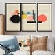 preview thumbnail 1 of 7, Equilibrium Geometric Circular Retro Color - Abstract Minimalism Canvas Wall Art Set Of 3 - Modern Framed Wall Art Set 38 in. W x 28 in. H - 3 Panels - Black - Wood