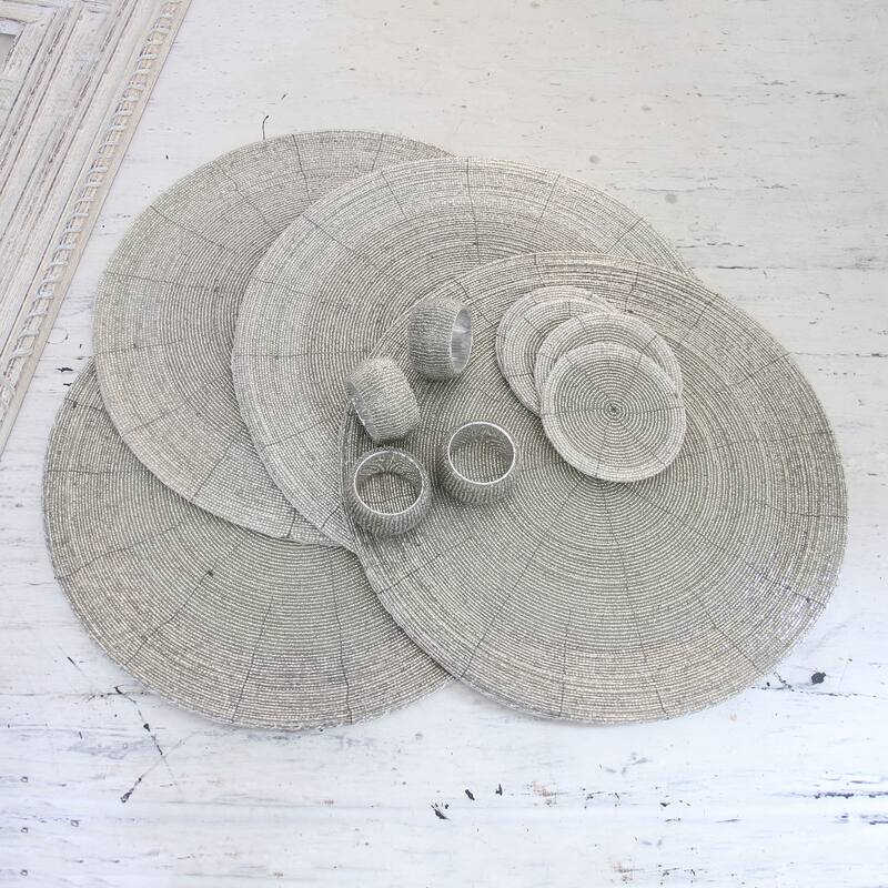 Novica Handmade Elegance In Silver Glass Beaded Table Set (12 Pieces)
