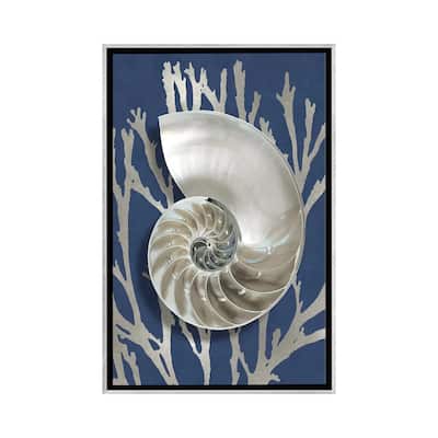 iCanvas "Shell Coral Silver on Blue II" by Caroline Kelly Framed