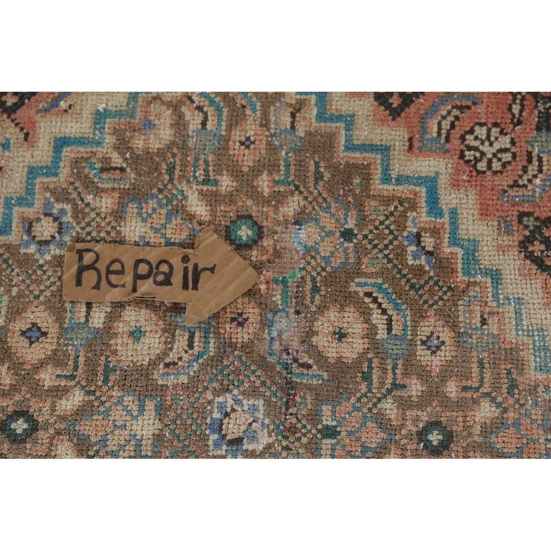 Pink Geometric Tabriz Persian Vintage Rug Hand-Knotted Wool Carpet - 6'7"x 9'9"
