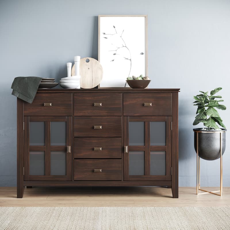 WYNDENHALL Stratford Solid Wood Transitional Sideboard Buffet - 54 inch Wide - Dark Chestnut Brown