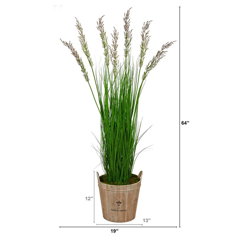 Artificial Wheat Grass Plant in Planter - 64 Inch Tall Decorative Greenery for Home Decor - Green