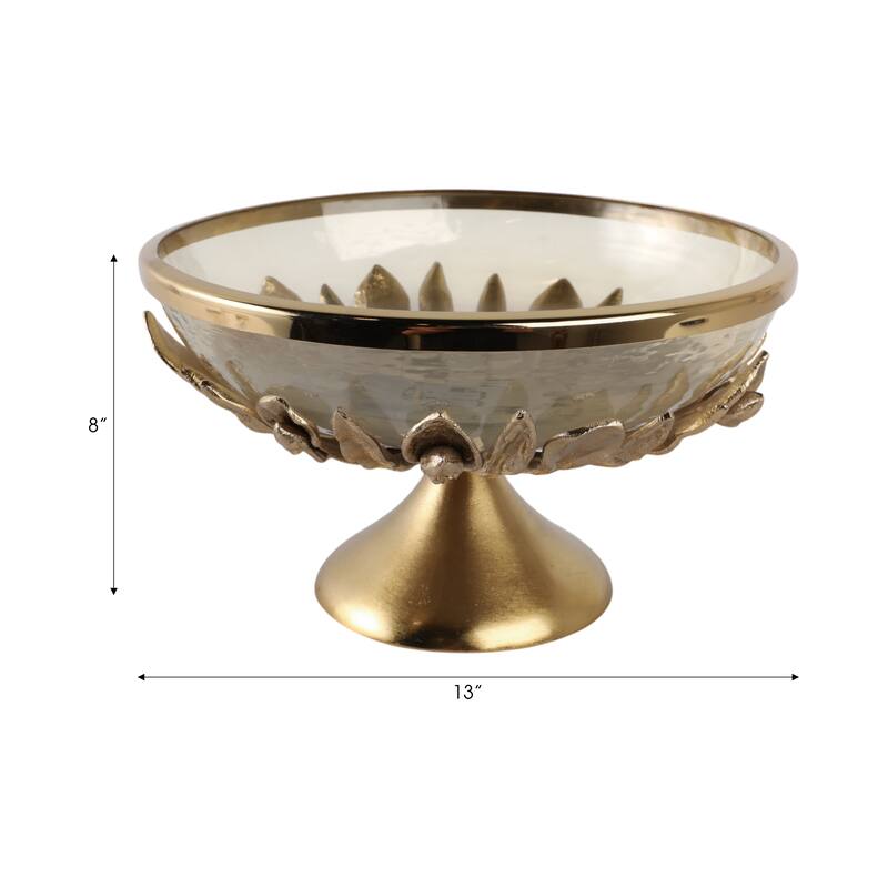 Glass Metal Bowl with Pedestal Base Modern Decorative - 8" Gold - 13" x 13" x 8"