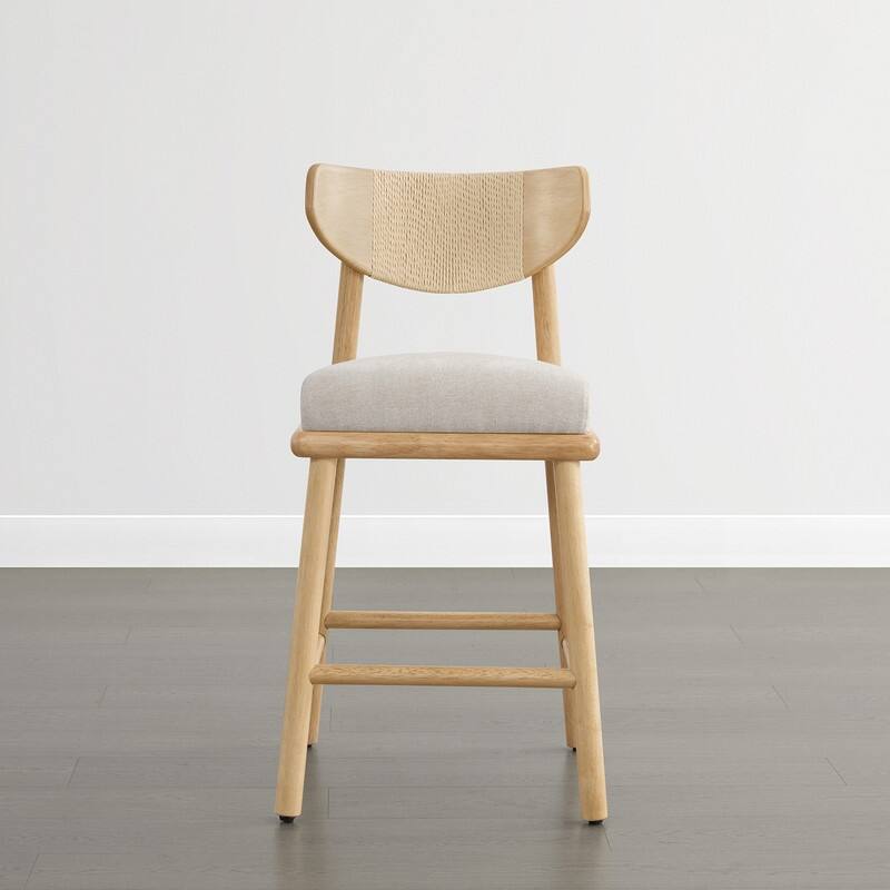 Spruce & Spring Boho Woven Bar Stool with Curved Back