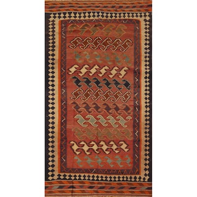 Vegetable Dye Kilim Qashqai Persian Runner Rug Flatweave Wool Carpet - 4'4"x 9'0"