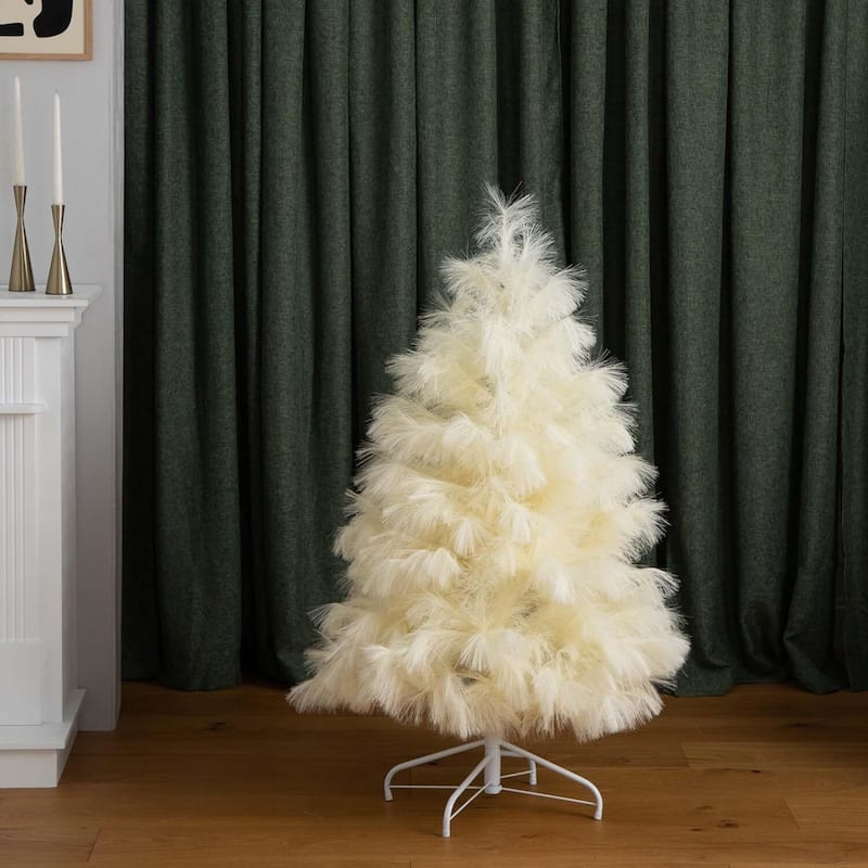 4ft. Artificial Off-White Pampas Grass Christmas Tree - Unique Festive Holiday X-Mas Accent