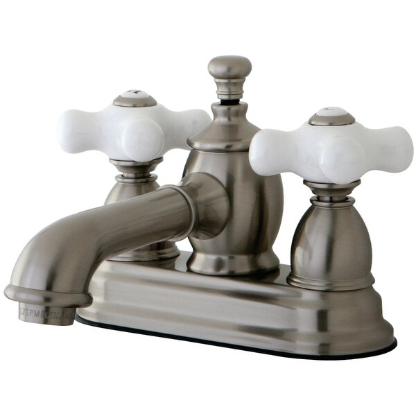 Kingston Brass KS700.PX English Country 1.2 GPM Centerset Bathroom Faucet with Pop-Up Drain Assembly and Porcelain Cross