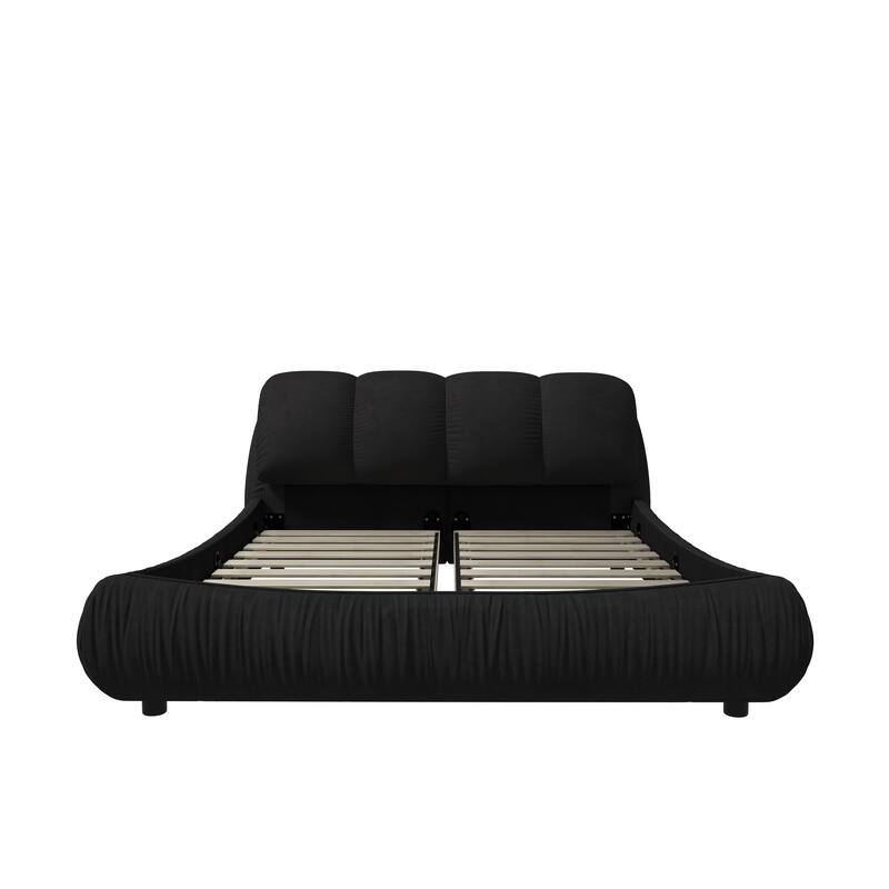 Sturdy King Size Upholstered Bed Frame with Elegant Headboard and Solid Wood Construction.