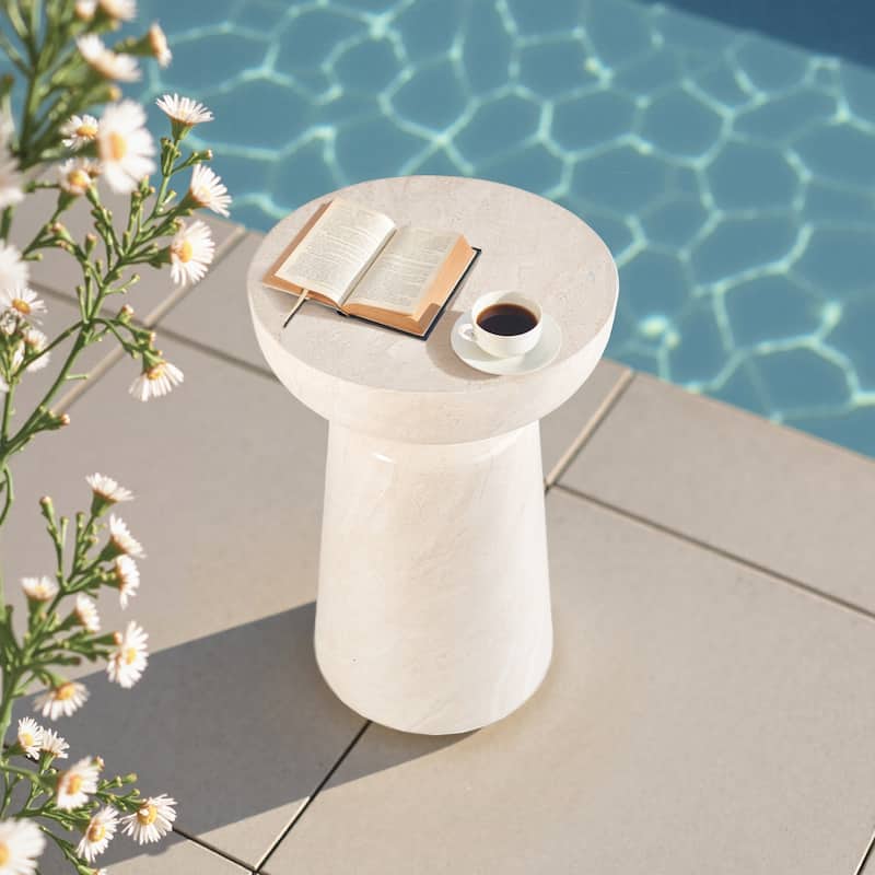 Grover Outdoor Faux Stone Chalice Side Table