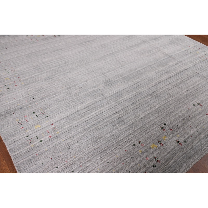 Striped Gabbeh Oriental Square Rug Hand-Knotted Wool Carpet - 8'1" x 7'11"