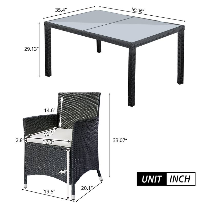 Outdoor Patio 7piece Rattan Water Resistant Dining Table Set w/Chair