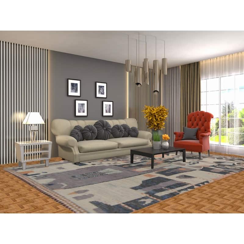 Beige Moroccan Abstract Area Rug Hand-Knotted Wool Carpet - 8'0"x 12'4"