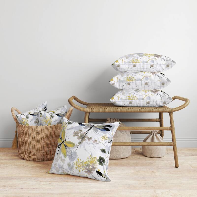 Wings in Motion Faux Suede Reversible Throw Pillow Yellow and Grey