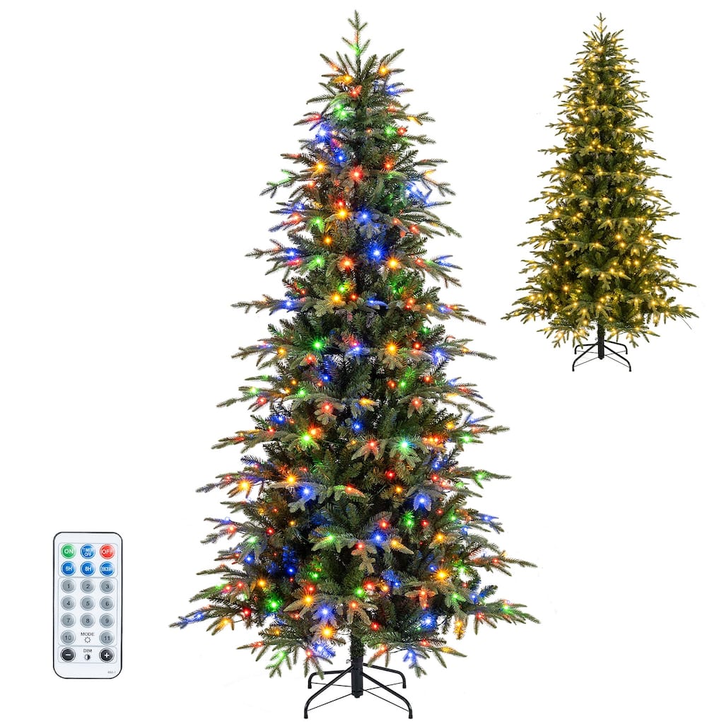 Gymax 7.5 FT Artificial Christmas Tree Pre-lit Xmas Tree w/ 1195