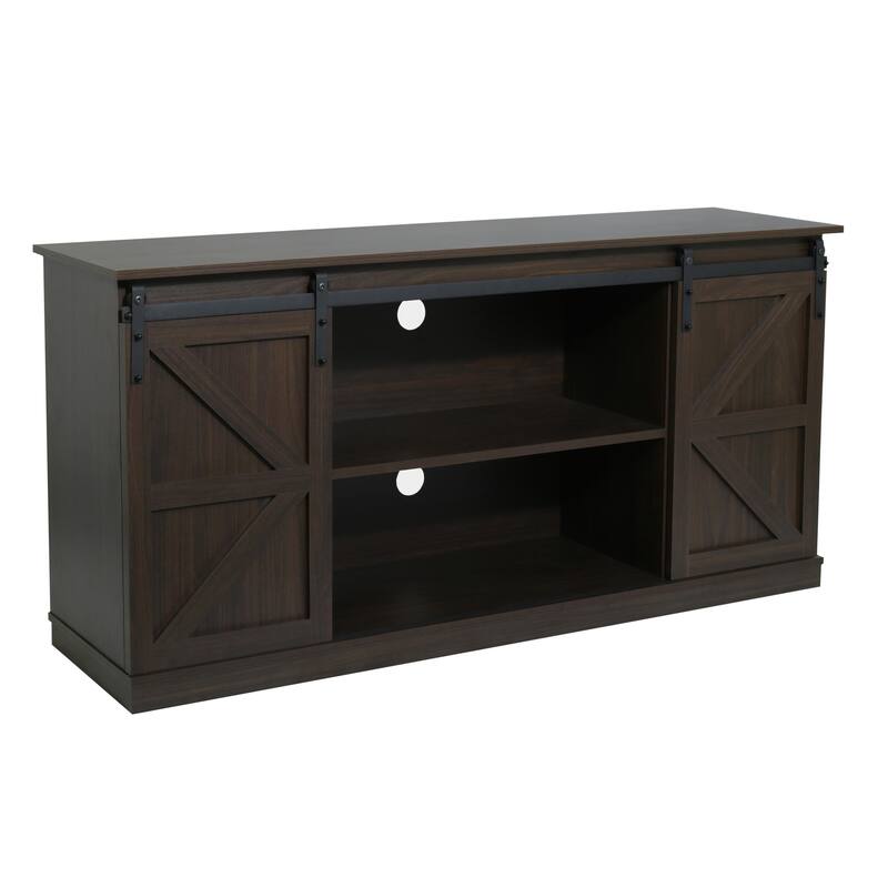 Farmhouse Wood TV Stand with Sliding Barn Door