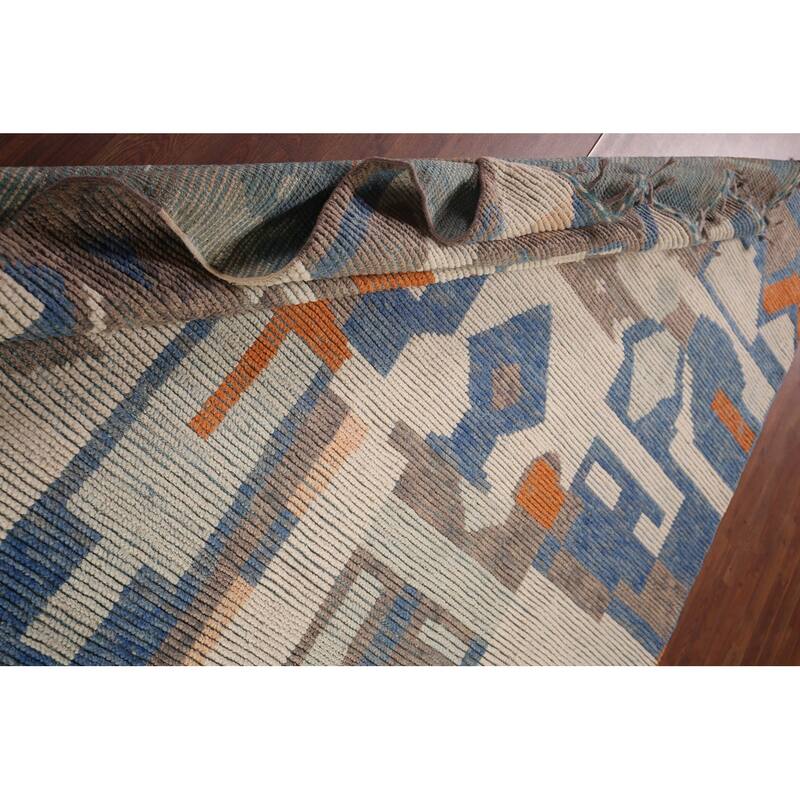 Contemporary Moroccan Abstract Area Rug Hand-Knotted Wool Carpet - 7'1"x 10'4"